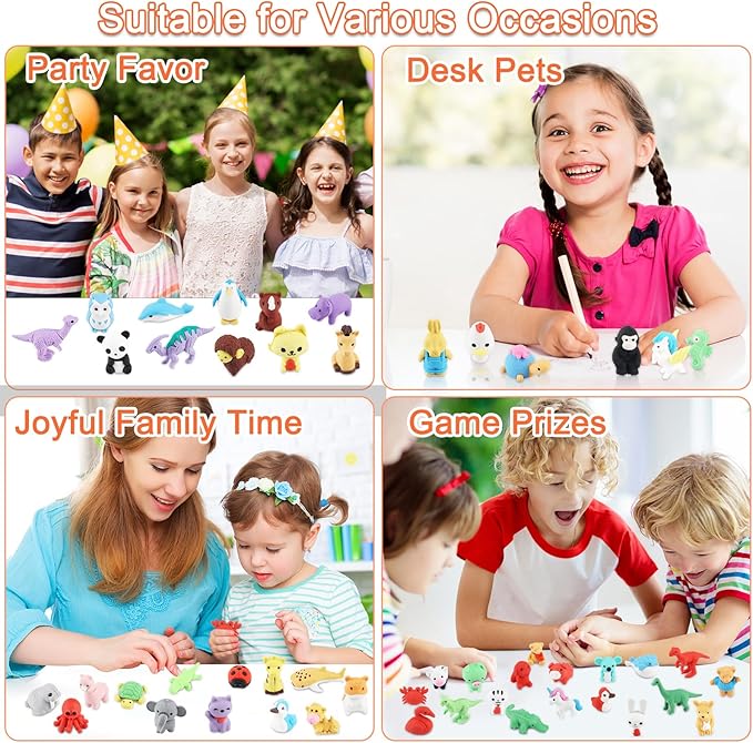 URSKYTOUS 80Pcs Animal Erasers Kids Desk Pets Pencil Erasers 3D Puzzle Eraser Bulk Fun Cute Mini Animal Eraser Toys for Classroom Rewards, Game Prizes, Treasure Box, Easter Egg Fillers