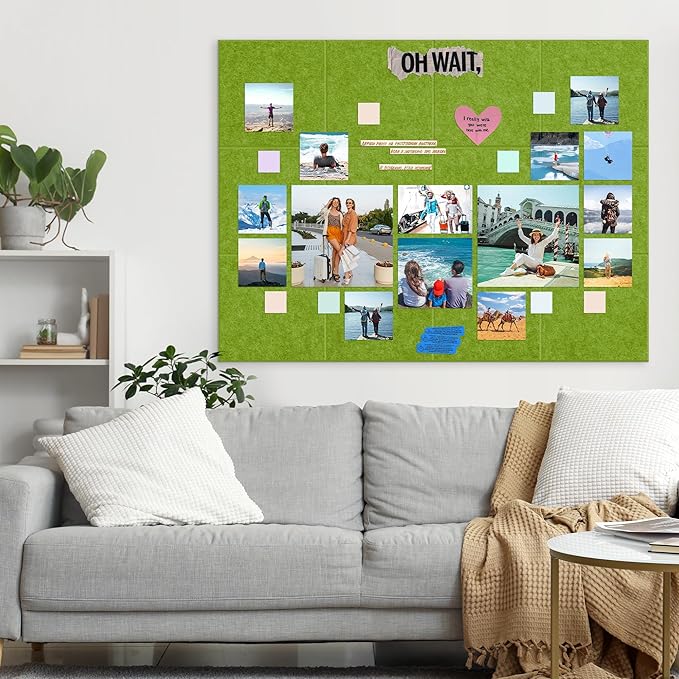 AKTOP Cork Board Bulletin Board 47"x35", 12 Pack Removable Felt Cork Board Tiles for Wall, Large Corkboard Notice Pin Board for Office, School & Home, 48 Safe Adhesive Tabs, 20 Push Pins, Grass Green