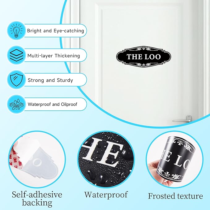 The Loo Sign for Bathroom Decoration, Self-adhesive Funny Bathroom&Restroom Sticker Decor for House, Home,Office,Shop Door（Black）