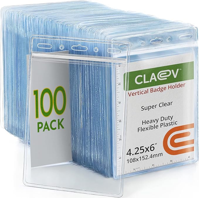 Claev Fast Seal Vertical 4x6 Passport & Card Holders (4x6 Extra Large (XXL), 100 Pack), Clear Waterproof ID Plastic Name Card Badge Holders for Travel, Conferences, Conventions