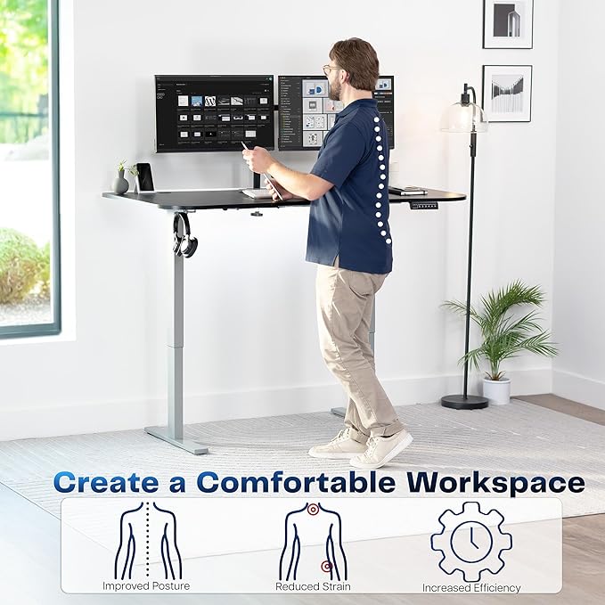 VIVO Electric 63 x 32 in Standing Desk, Memory Height Adjustment, 1B Series, Holds 220 lbs, Black Carbon Fiber Top Gray Frame, DESK-KIT-1G1R