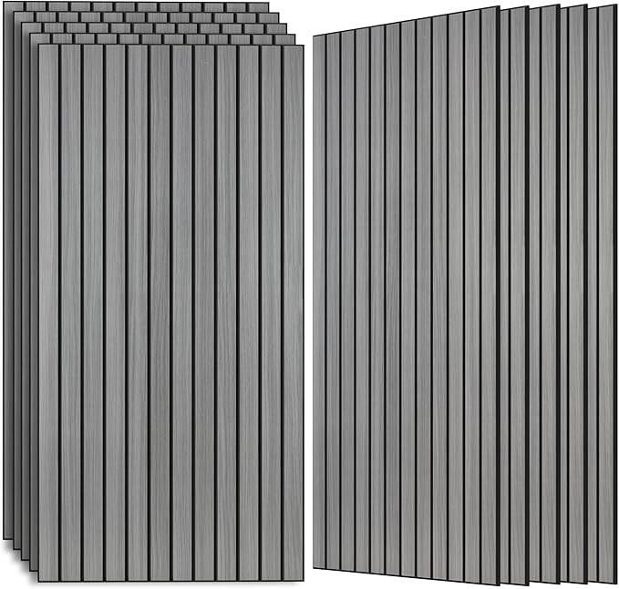 AUTORIFIC Wood Veneer Sound Panels, 10 Pack 47.2”x23.6” Wall Panels, Decorative Acoustic Panels for Walls, for Office,Home Theater,Studio,Living Room, Gray Oak(Mitred)