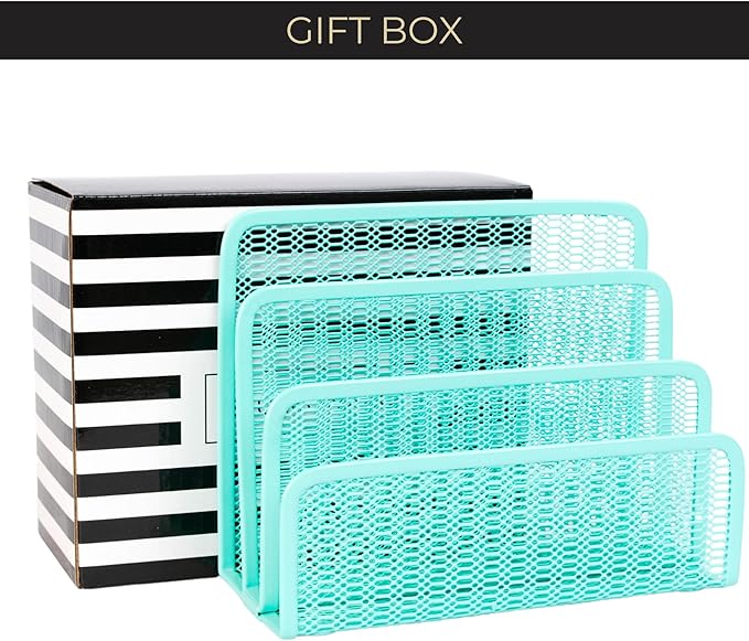 BLU MONACO Aqua Metal Mesh Letter Sorter for Desk| Modern Desk Organizer | Space-Saving Vertical Mail Holder | Office & Home Paper Organizer | Outgoing Mail Holder