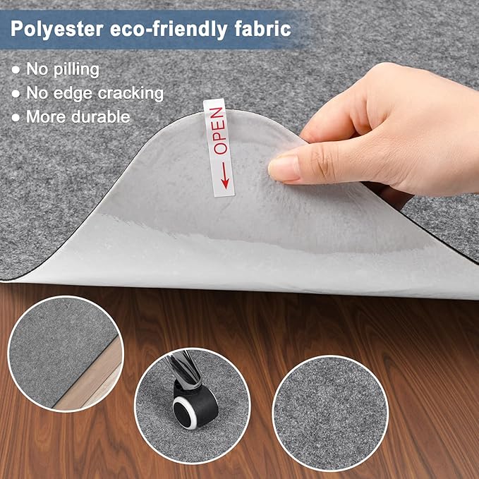 Placoot 2 Pack Office Chair Mat for Hardwood Floor, 55"x35" Computer Chair Mat, Under Desk Chair Mat, Large Anti-Slip Floor Protector for Home Office Dark Grey (Roll Packaging)