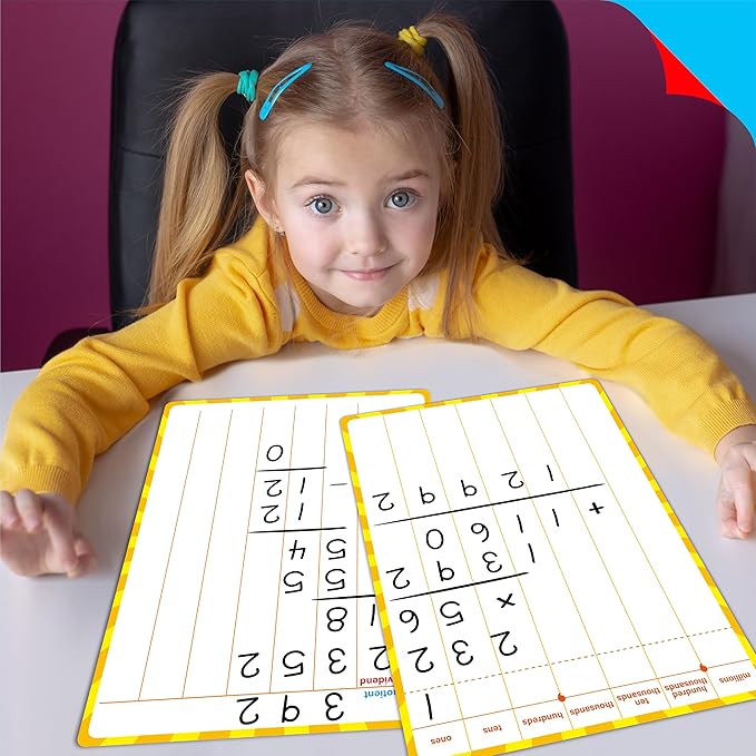8 Packs Division Whiteboards, Double Sided Dry Erase Board Writable and Erasable Math Learning White Board for Kids, Students, Classroom and Home (Each Measures 12” x 9”)