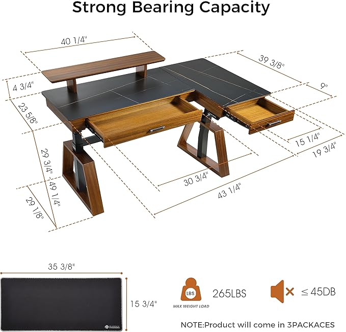 EUREKA ERGONOMIC Electric Standing Desk with Dual Drawers,Rock Slab-Black