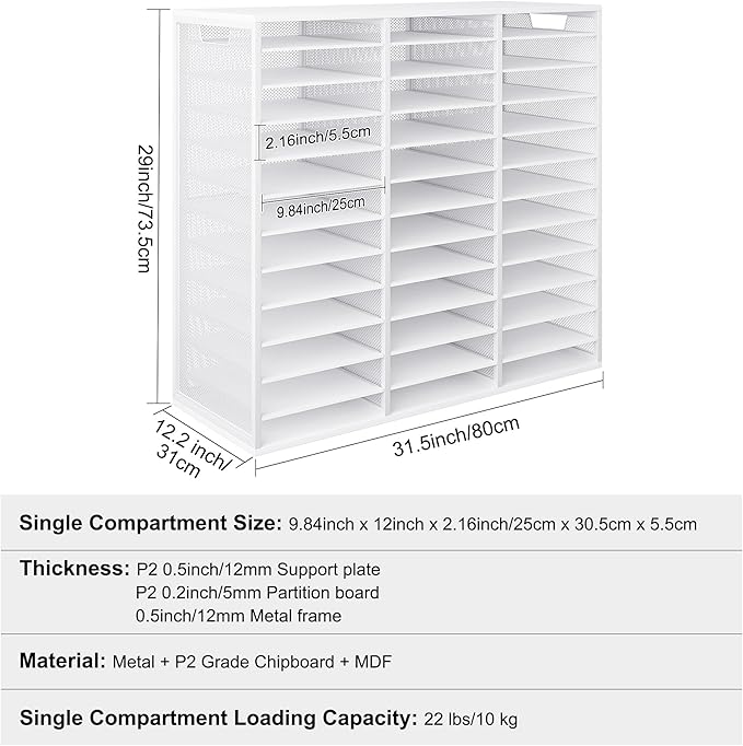 PAG-Mass Mail Sorter Adjustable Countertop Mail Holder, Heavy Duty Literature Organizer, Student Mailbox for Classroom, Desktop Bill Paper Organizer for Office Home School, 36 Compartments, White