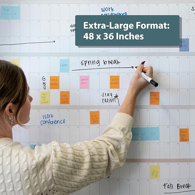 Own the Year GIANT UNDATED Wall Calendar | 4ft x 3ft Full-Year Reusable Dry Erase Planner, Jumbo Whiteboard Wall Calendar with Markers, Includes Stickers & Mounting Kit, Large Quarterly Layout for Home or Office