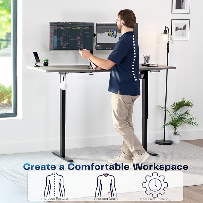 VIVO Electric 71 x 30 in Standing Desk, Memory Height Adjustment, 1B Series, Holds 220 lbs, Dark Gray Top Black Frame, DESK-KIT-1B7G