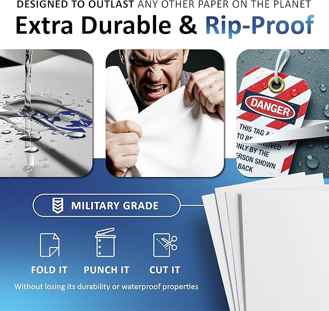 TerraSlate Premium Waterproof Paper, 5 MIL 8.5” x 11”, Laser Printer & Copy Machine Compatible, Durable & Rain/Weather-Proof Copy Paper, White Paper (25 Sheets)
