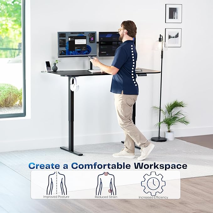 VIVO Electric 63 x 32 in Standing Desk, Memory Height Adjustment, 1B Series, Holds 220 lbs, Black Top Black Frame, DESK-KIT-1B1B
