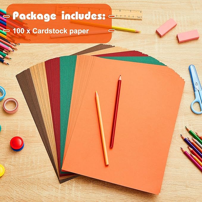 Sinmoe 100 Sheets 5 Shades Cardstock Paper 8.5 x 11 Inches 180gsm Solid Core Printer Paper for Scrapbooking DIY Arts Crafts Making Office Home Supplies (Autumn Color)