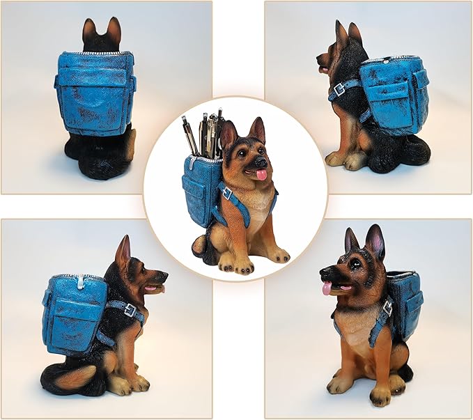 Photour Cute Dog Pen Holder for Desk, Pencil Holder, Creative Desktop Pen Organizer Pencil Cups, Unique Desk Accessories Decor for Home Office School, German Shepherd Gifts for Dog Lovers