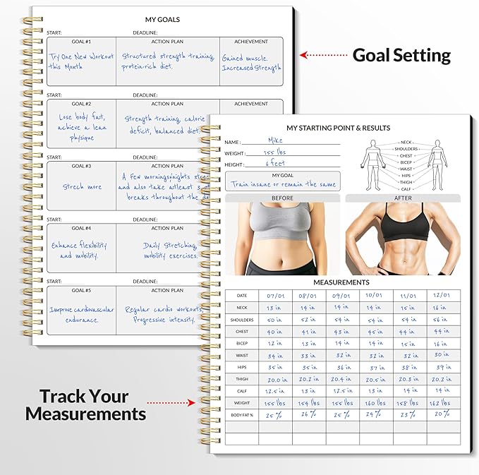 Fitness Journal Workout Planner for Women & Men, A4 (8.5" x 11") Workout Journal Log Book Planner Gift for Track Gym Essentials, Home Workouts, Track Progress, Achieve Wellness Goals, Black