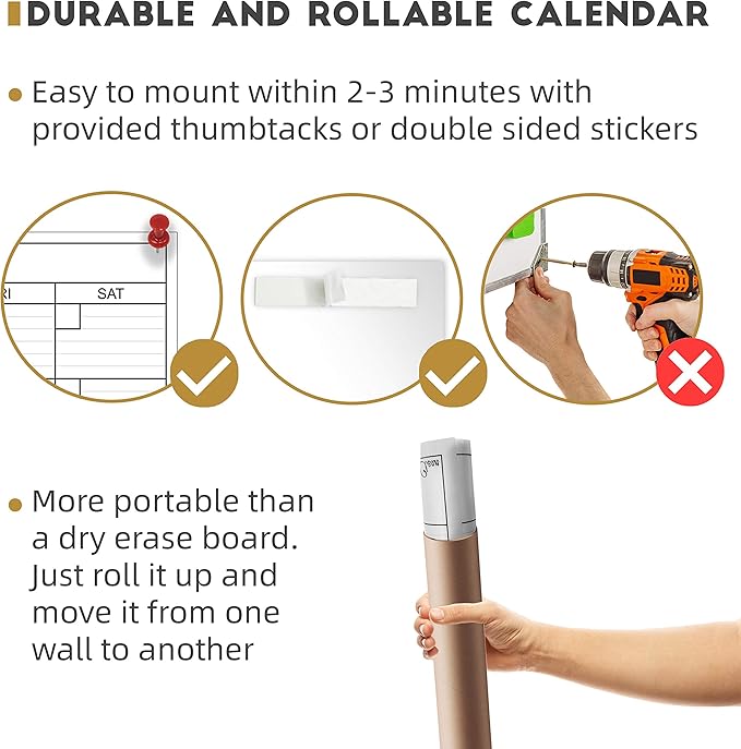 Large Dry Erase Wall Calendar - 24"x 36" Undated Monthly Calendar for Home, Office, Classroom - Reusable Laminated Task Organizer