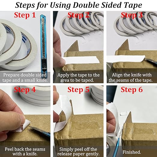 SmaringWing Double Sided Tape for Crafts, 6 Rolls Multi-Size Double-Sided Adhesive Tape for Arts, Photography, Gift Box, Scrapbooking, Card Making, Paper Backing