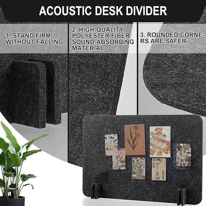 Fabbay 10 Pcs Acoustic Freestanding Desk Divider Desk Partition 16 x 24 Inch Table Freestanding Up Privacy Panel Visual Distraction and Noise Reducing for Office Furniture Classroom (Black Gray)
