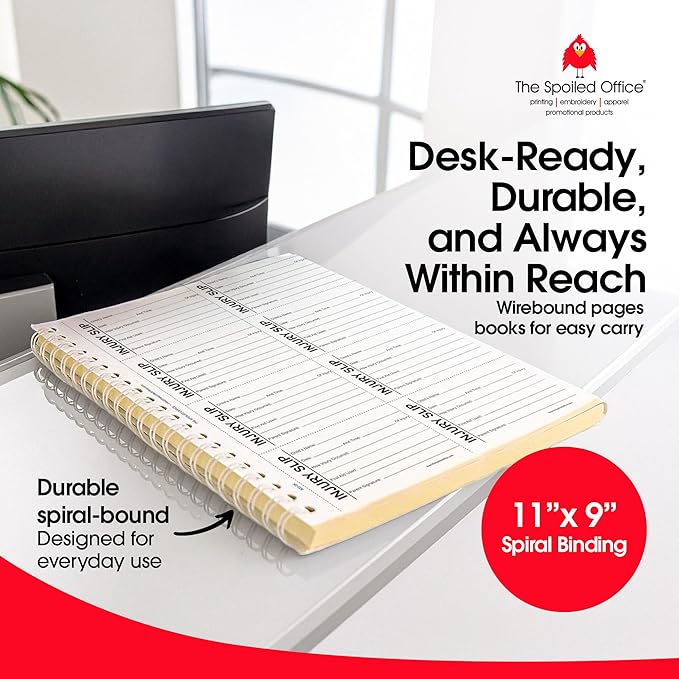 The Spoiled Office Injury Slip Book with Carbonless Duplicates 400 Pcs - 2 3/4"x3 3/4"- Easy Tracking Log Book for School Carbon Copy, School Supplies, Office Supplies for Desk, Spiral Bound