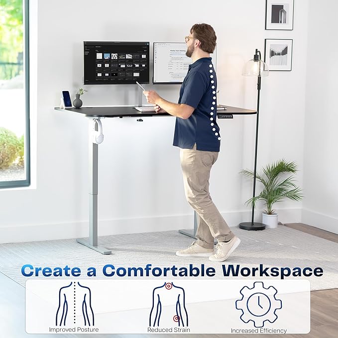 VIVO Electric 63 x 32 in Standing Desk, Memory Height Adjustment, 1B Series, Holds 220 lbs, Black Top Gray Frame, DESK-KIT-1G1B