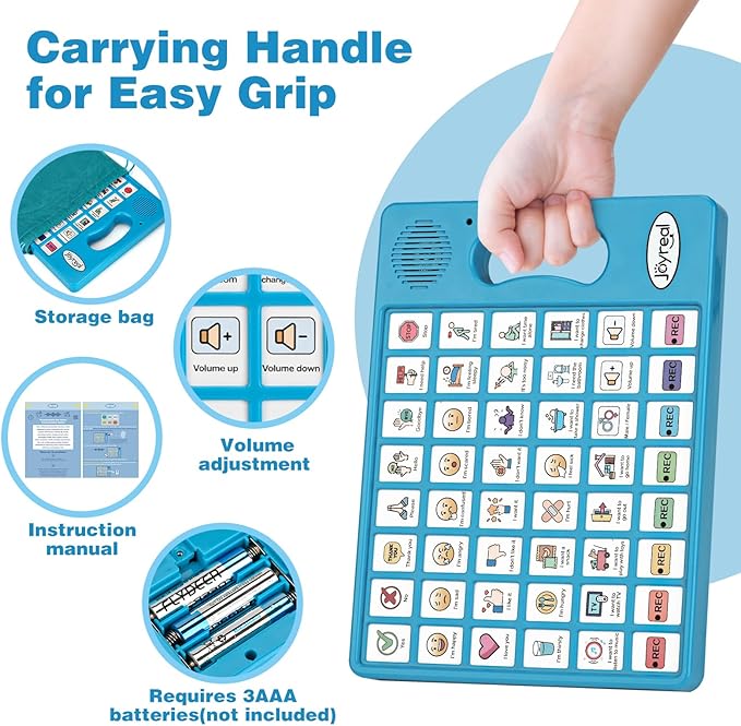 Joyreal AAC Device for Autism, Non Verbal Communication Tools for Speech Therapy & Stroke Rehab. Speech Communication Tablet, Autism Talking Aids with 8 Programmable Buttons (Blue)