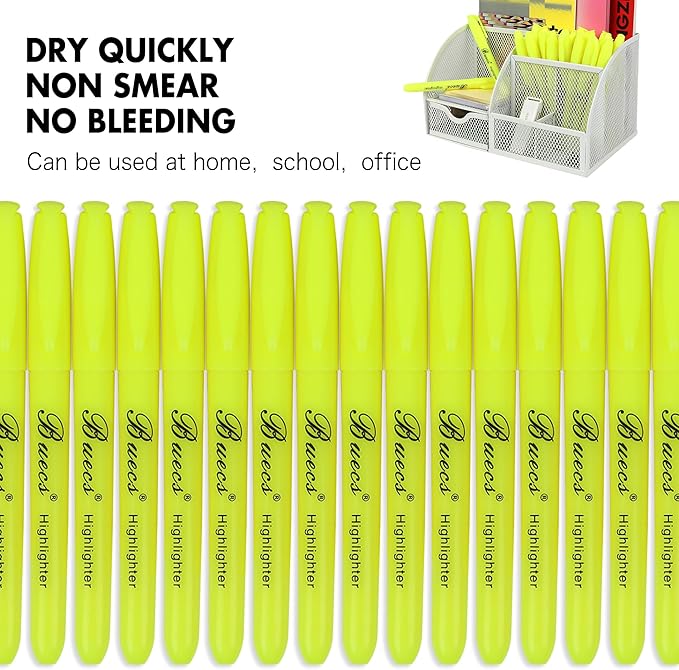 Buecs Highlighters Bulk Pack, 108 Count, Chisel Tip,Fluorescent Yellow, suitable for Adults Highlighting Planner Notes, Office School Supplies