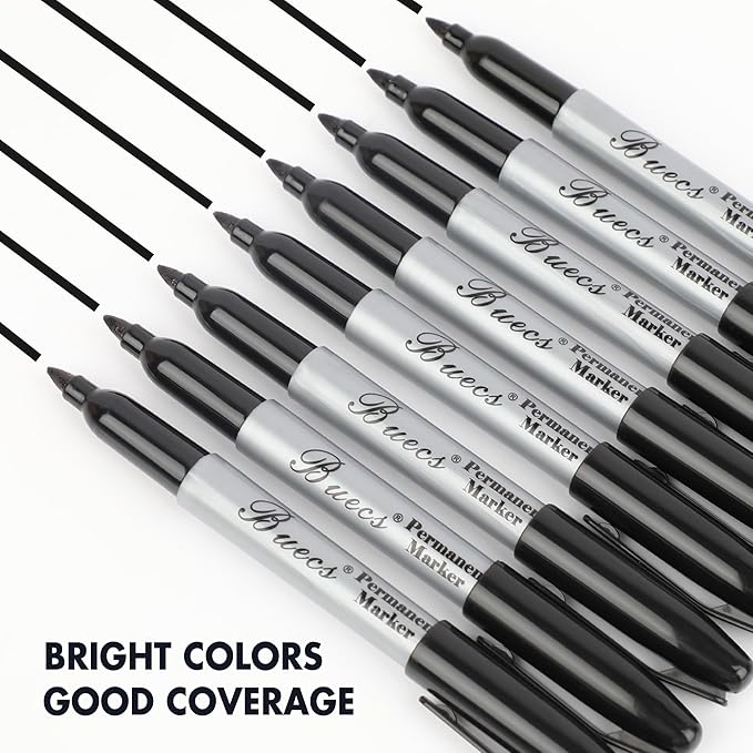 Buecs Permanent Markers, 200 Count Black Permanent Markers, Fine Point, Waterproof & Smear Proof Markers, Quick Drying, Office Supplies for School, Office, Home