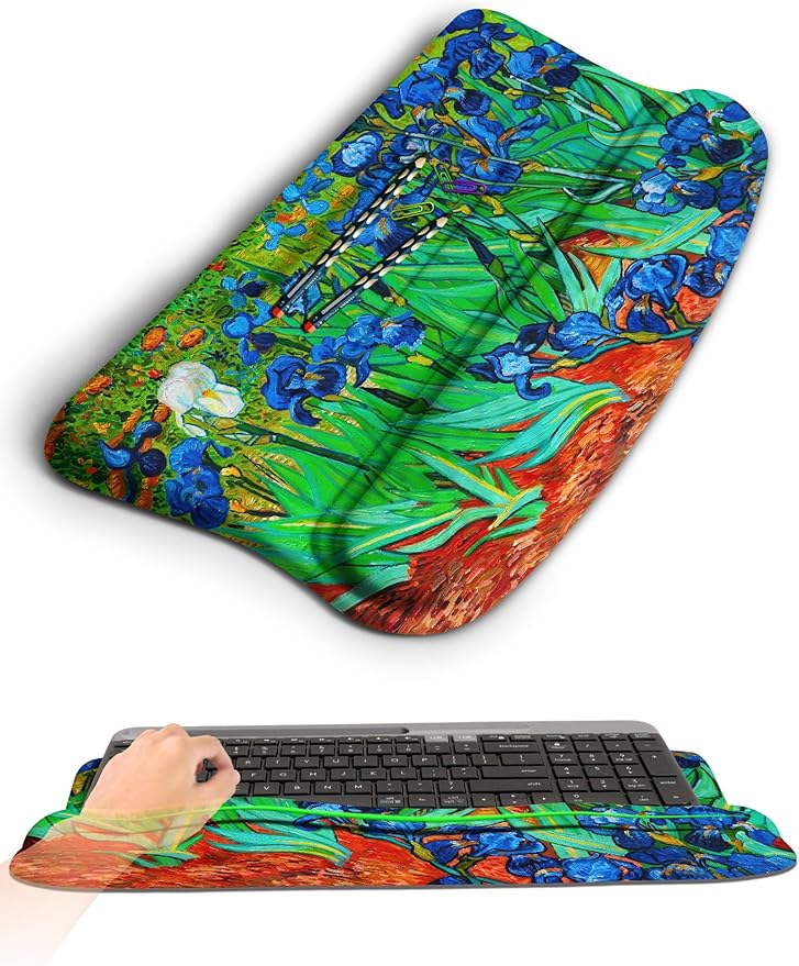 KUOSGM Ergonomic Wave Wrist Rest with Keyboard Stand, Cushioned Palm Rest, Comfortable Integrated Memory Foam for Natural Typing and Relieve Wrist Pain, Van Gogh Iris Flower