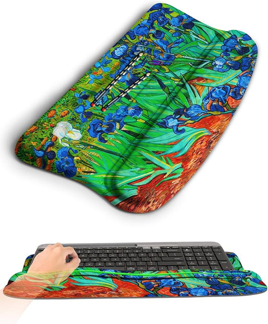 KUOSGM Ergonomic Wave Wrist Rest with Keyboard Stand, Cushioned Palm Rest, Comfortable Integrated Memory Foam for Natural Typing and Relieve Wrist Pain, Van Gogh Iris Flower