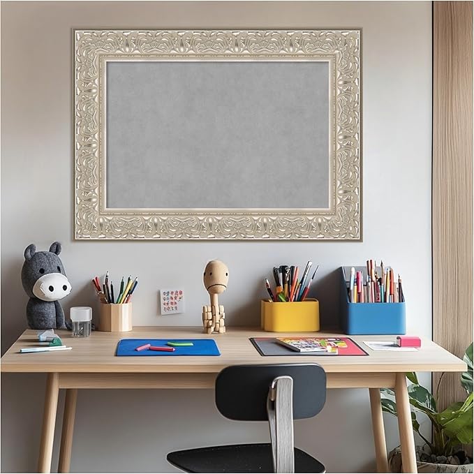 Amanti Art Silver Framed Magnetic Board 23x31 Medium Vision Board for use with Magnets, 100% Metal Sheet to Display Items as Office Decor or for Home Organization in mudroom, Kitchen or Kids Room