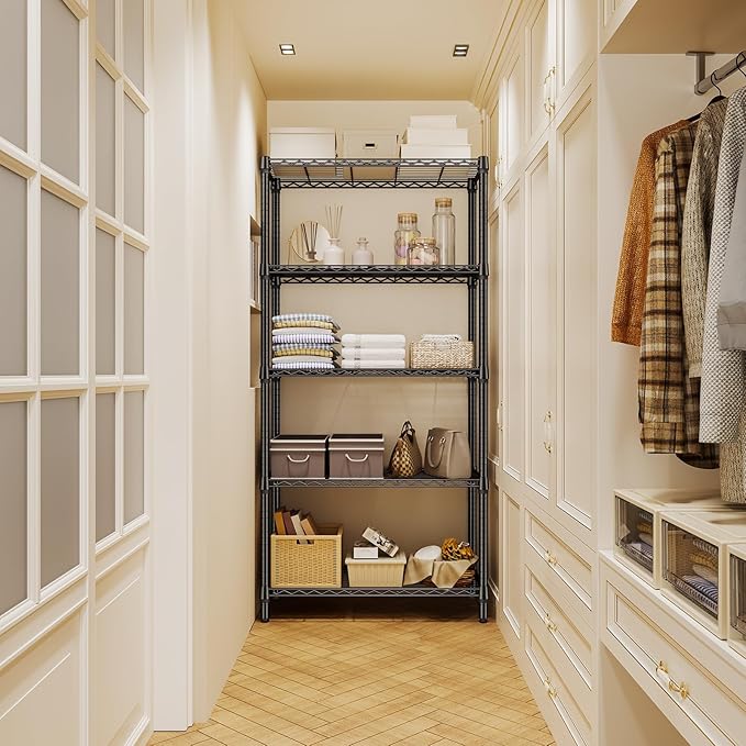M MZG 1250 lbs 5 Tier Shelf Metal Storage Shelves Shelving Wire Rack Heavy Duty Closet Organizers for Garage Kitchen Bathroom Laundry Black 13.8" D x 35.4" W x 68.5" H