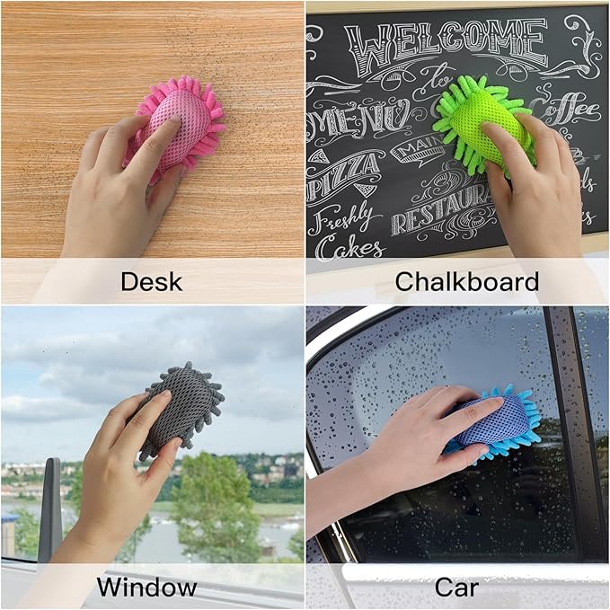 SITHON 4 Pieces Magnetic Microfiber Shag Whiteboard Eraser, Washable Microfiber Shag Dry Erase Board Eraser for Markers, Chalk, Home and Office (Gray/Green/Blue/Pink)