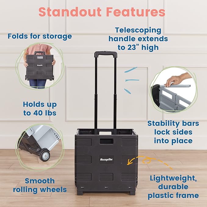 ECR4Kids Universal Rolling Cart with Canvas Organizer Bag, Mobile Storage, Dark Grey/Grey