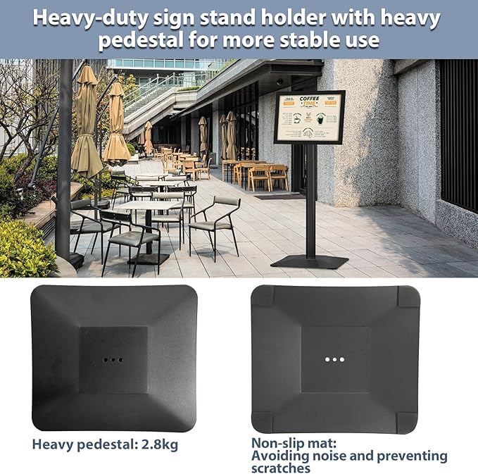 STANDNEE Heavy-duty 8.5x11 in Sign Stand Holder Floor Stand Sign, Poster Display Standing Signs with PVC Magnetic Frame & Heavy-duty pedestal, Black
