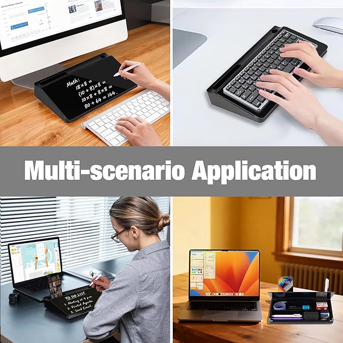 Small Glass Desktop Whiteboard 11.8×7”, Dry Erase Note Memo Board, Desk Organizer with Storage for Desk, Office, School Supplies, Black, 2026