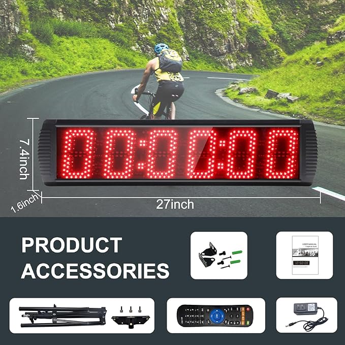 Portable 5 inch High 6 Digits LED Race Clock with Tripod for Running Events, Countdown/up Digital Race Timer, 12/24-Hour Clock,LED Stopwatch by Remote Control