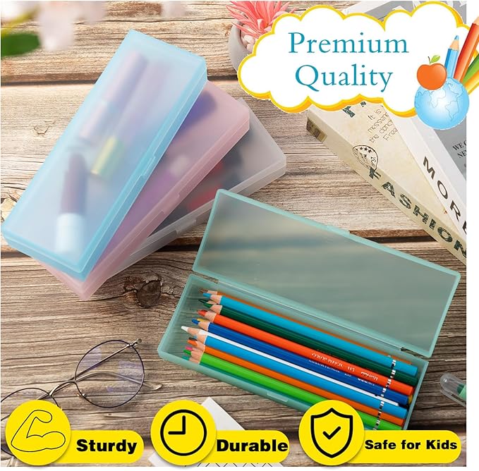 Fainne 24 Pcs Plastic Pencil Case Bulk Pencil Boxes Plastic Stationery Case Frosted Pen Box Pen Holder with Hinged Lid Snap Closure for Office(Single Layer,Multicolor,7.68 x 2.6 x 1.18 Inch)