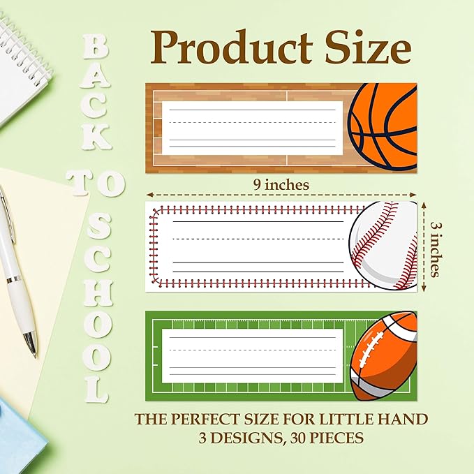 30 Name Tags for Classroom Cubbies, 3x9 in All-Star Sports Name Plates for Desks, Classroom Must Haves for Teachers Elementary - A11