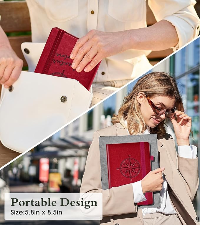 PAIBAS Graph Notebook for Women Men, 160 Pages Grid Paper, Graphing Notebooks for School, Work, Quad Ruled, Inner Pocket, A5 Hardcover Vintage Leather Journals for Writing, 5.8"x8.5" (Burgundy)
