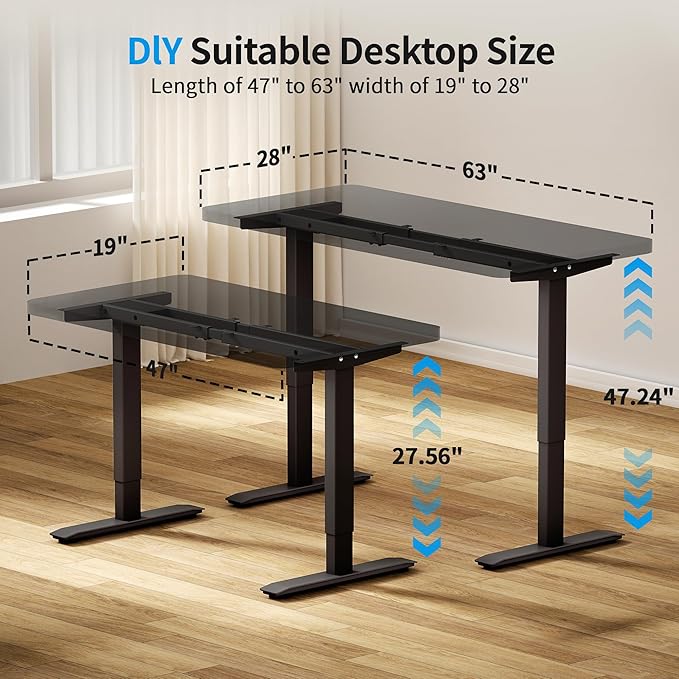 Dual Motor Electric Standing Desk Frame with Memory Controller, Computer Memory Desk Adjustable Table Legs Up to 47.2" for Home and Office, Black