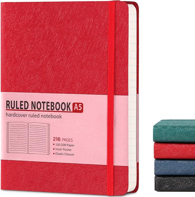 TSFPapier Lined Journal Notebook for Women Men 216 Pages A5 Hardcover Journals for Writing Daily Journaling Notebook for Work, School, Note Taking, Business, Travel Red