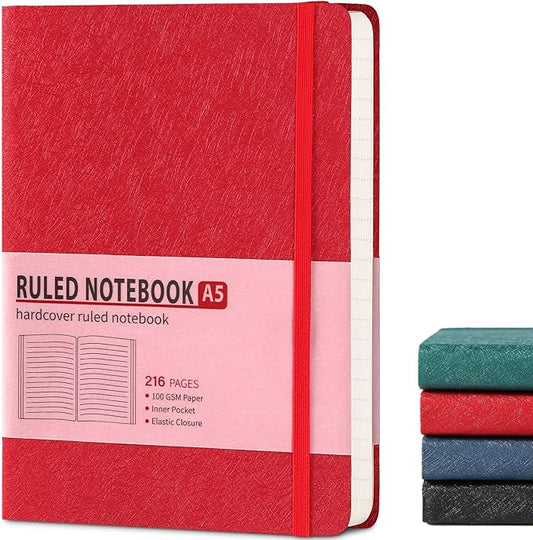 TSFPapier Lined Journal Notebook for Women Men 216 Pages A5 Hardcover Journals for Writing Daily Journaling Notebook for Work, School, Note Taking, Business, Travel Red