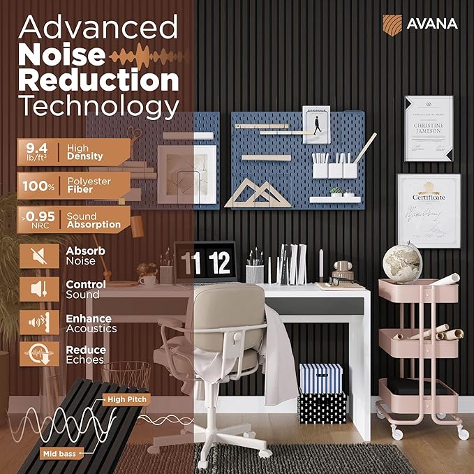 Avana Modern Acoustic Wood Wall Panels – 47.2 x 12.6 Inch Smoke Oak Acoustic Panels 2 PCs – Wall Panels For Interior Wall Decor For Homes, Offices, Studios – Sturdy And Durable Wood Panels For Wall