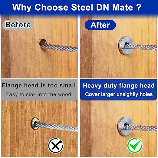 Steel DN Mate 200 Pack Stainless Steel Protector Sleeves for 1/8" 5/32" or 3/16" Cable Railing, Cable Protector Sleeves for Cable Railing System,T316 Cable Railing Hardware with a Drill Bit, DE05