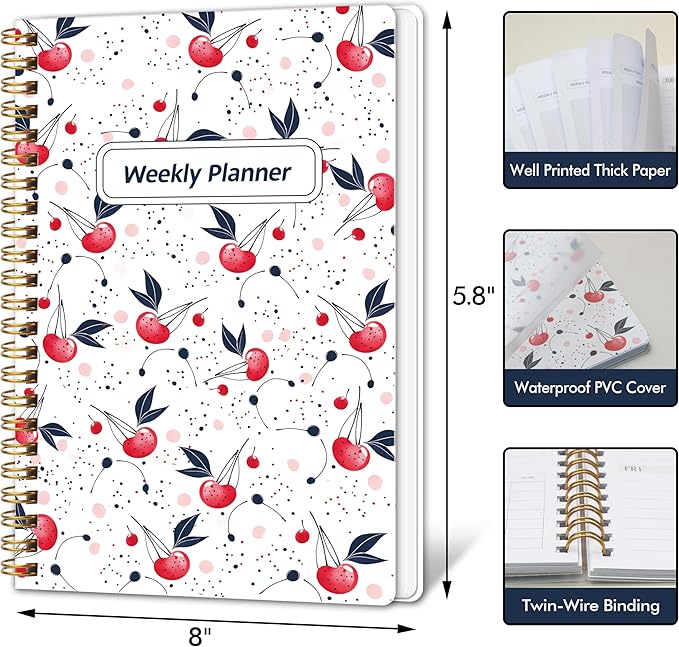 Undated Weekly Planner- Weekly Goals Notebook, A5 To Do List Planner, Habit Tracker Journal with Spiral Binding（Flower-1）
