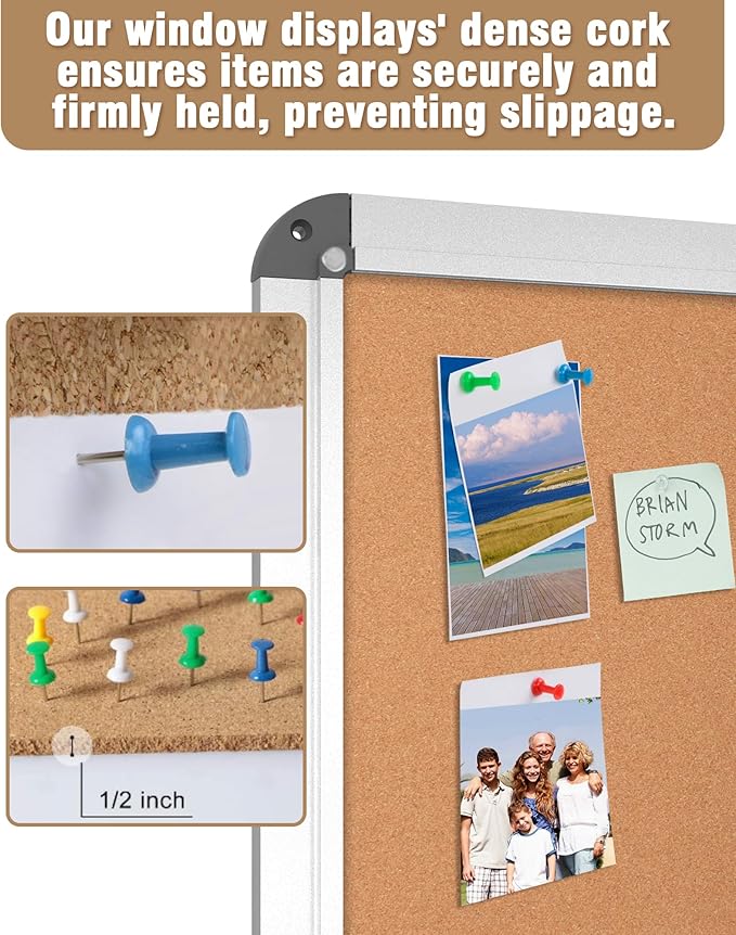 Mifuro 26"x20" Enclosed Bulletin Board, Lockable Weather-Resistant Aluminum Cork Noticeboard for School & Office, Silver Frame w/Cork