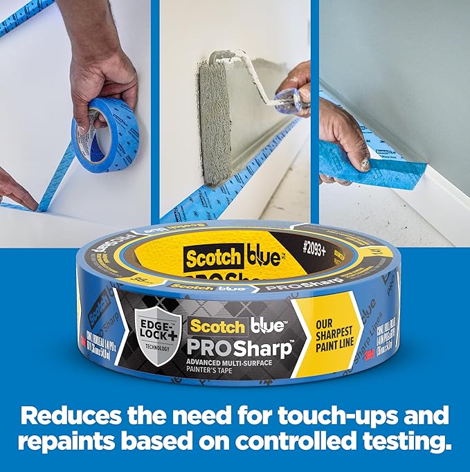 ScotchBlue PROSharp Painter's Tape 1.5 Inch Wide (1.41 in x 60 yd) 1 Roll Blue Tape Protects Surfaces and Removes Easily, Edge-Lock Tape for Indoor and Outdoor Use (2093+-36EC)