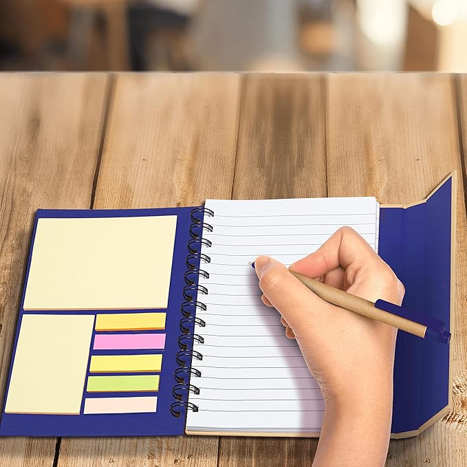 DISCOUNT PROMOS Eco Friendly Spiral Notebooks with Pens Set of 10, Bulk Pack - Perfect for School, Office, Home - Blue