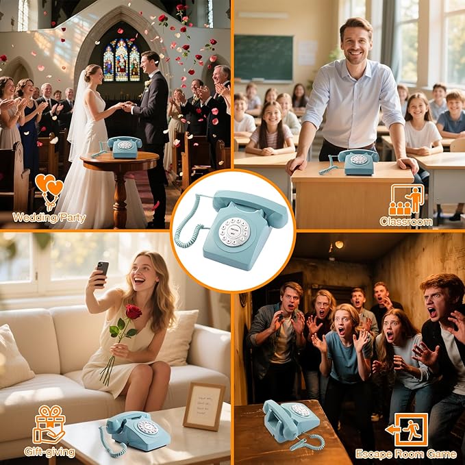 Rotkfst Guest Book Audio Wedding Phone,Record Voice Messages,Retro Guest Book for Wedding or Birthday Party Message Voicemail,Save The Blessings of Your Relatives and Friends（Blue）