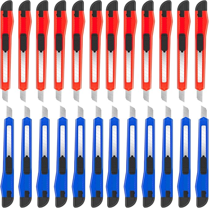 24 Pack Box Cutter Retractable, Utility Knife with 9mm Wide Snap-Off Blade, Small Box Opener Exacto Knife, Lightweight, Sharp Paper Knives for Office, Home, Crafts