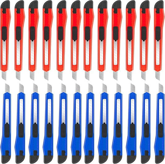 24 Pack Box Cutter Retractable, Utility Knife with 9mm Wide Snap-Off Blade, Small Box Opener Exacto Knife, Lightweight, Sharp Paper Knives for Office, Home, Crafts